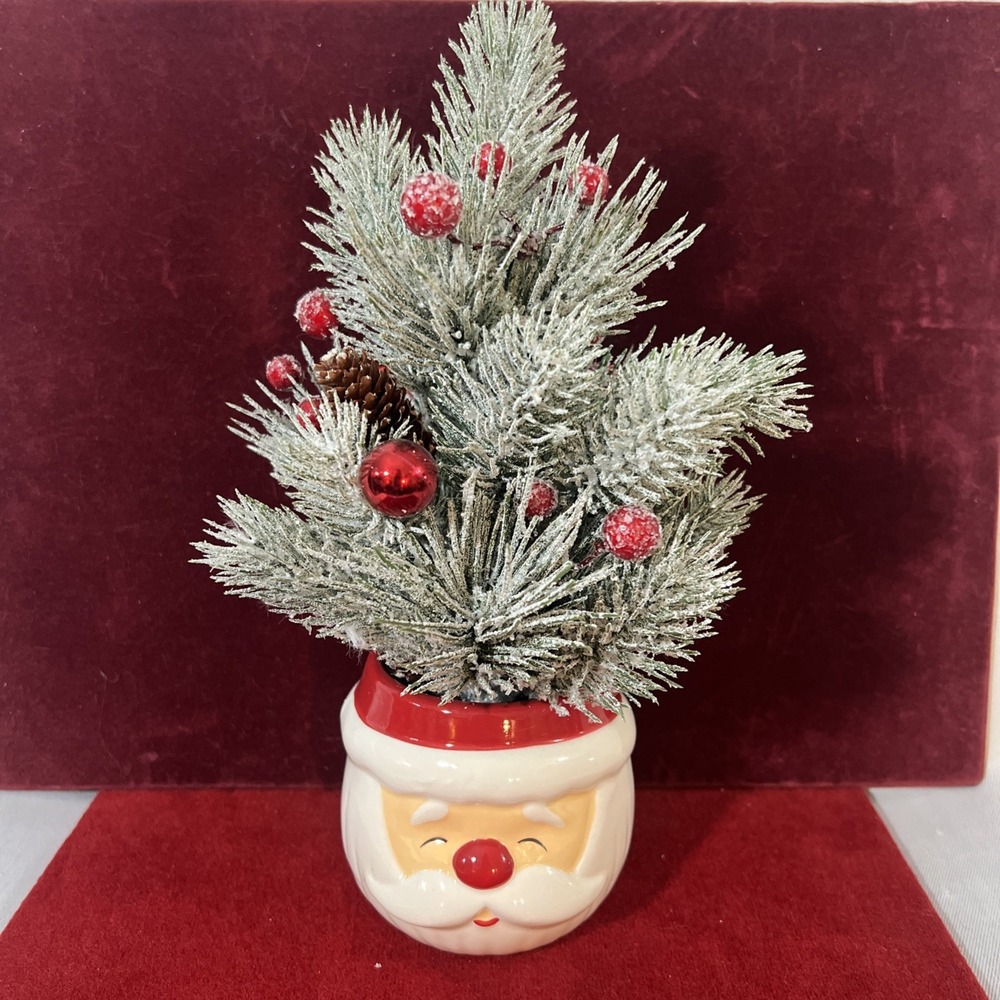 Small Christmas Tree Tabletop Snowman Potted Plants with Vase 11" Artificial ...